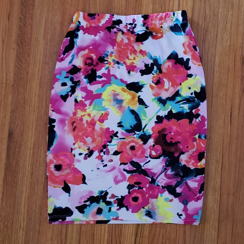Watercolor floral pencil skirt